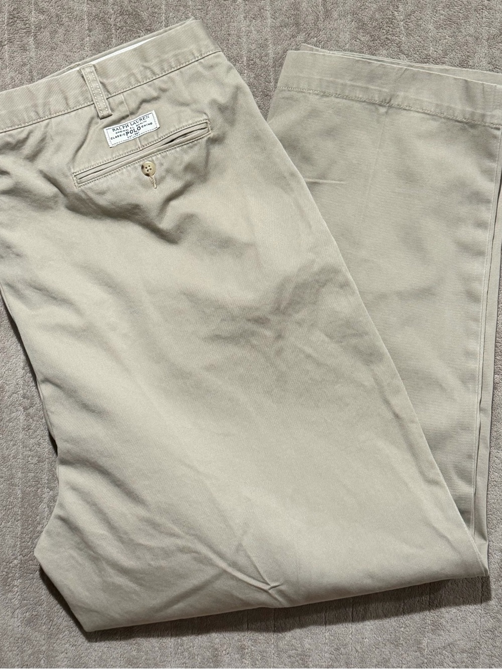 Polo Ralph Lauren BIG Andrew Pants Mens 44x30 Beige Khaki Pleated Chino Trouser